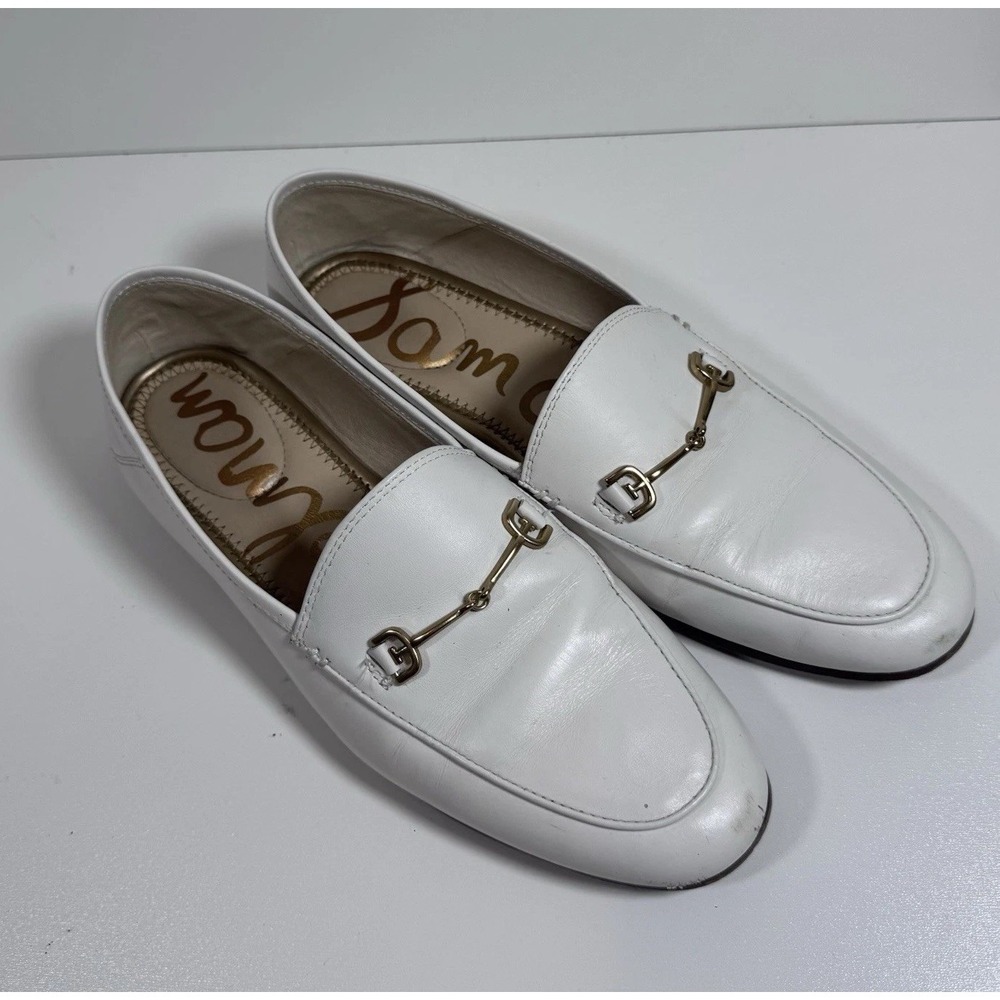 Sam Edelman Women's Loraine Loafer White Leather 6.5 36.5 Horsebit Preppy Office